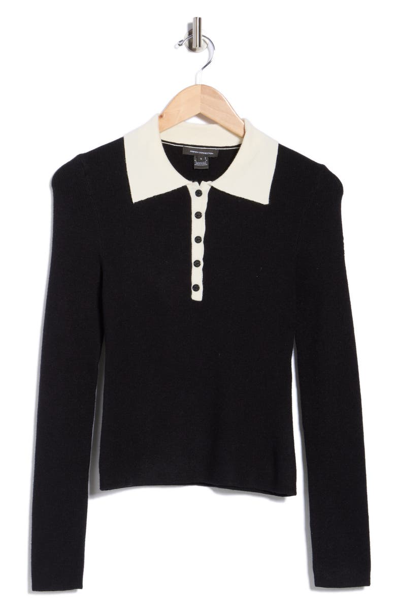 French Connection Contrast Collar Polo Sweater, Alternate, color, Black/ Cream
