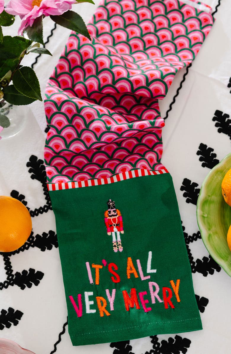Furbish Very Merry Dish Towel, Alternate, color, Green, Pink
