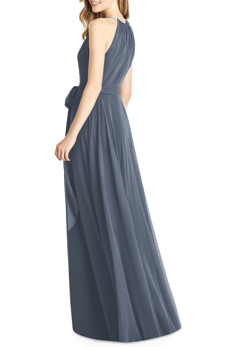 Crystal Strap Chiffon A-Line Gown, Alternate, color, SILVERSTONE