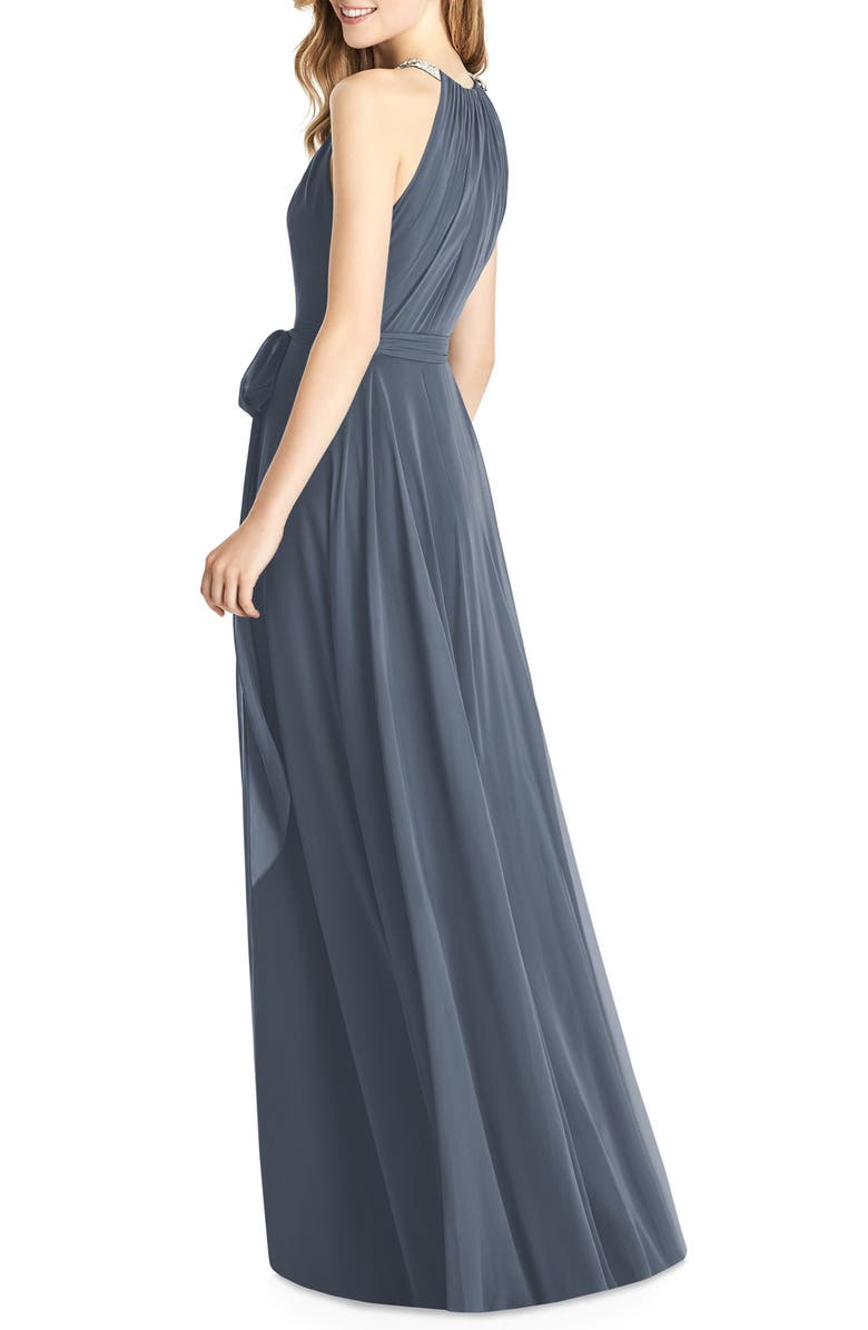 Jenny Packham Crystal Strap Chiffon A-Line Gown, Alternate, color,
