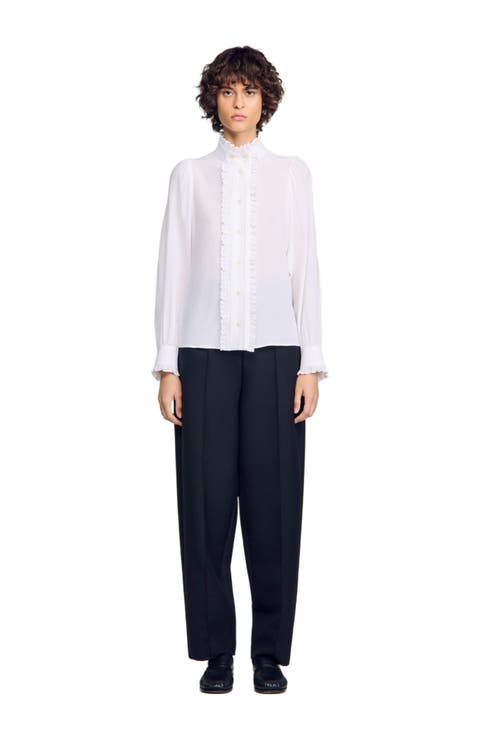 Silk Shirt With Gathered Collar