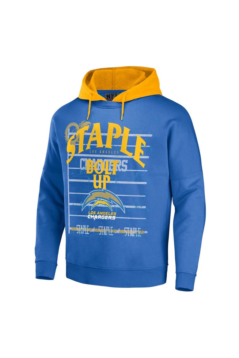 Men's NFL x Staple Blue Los Angeles Chargers Throwback Vintage Wash Pullover Hoodie, Alternate, color, Blue