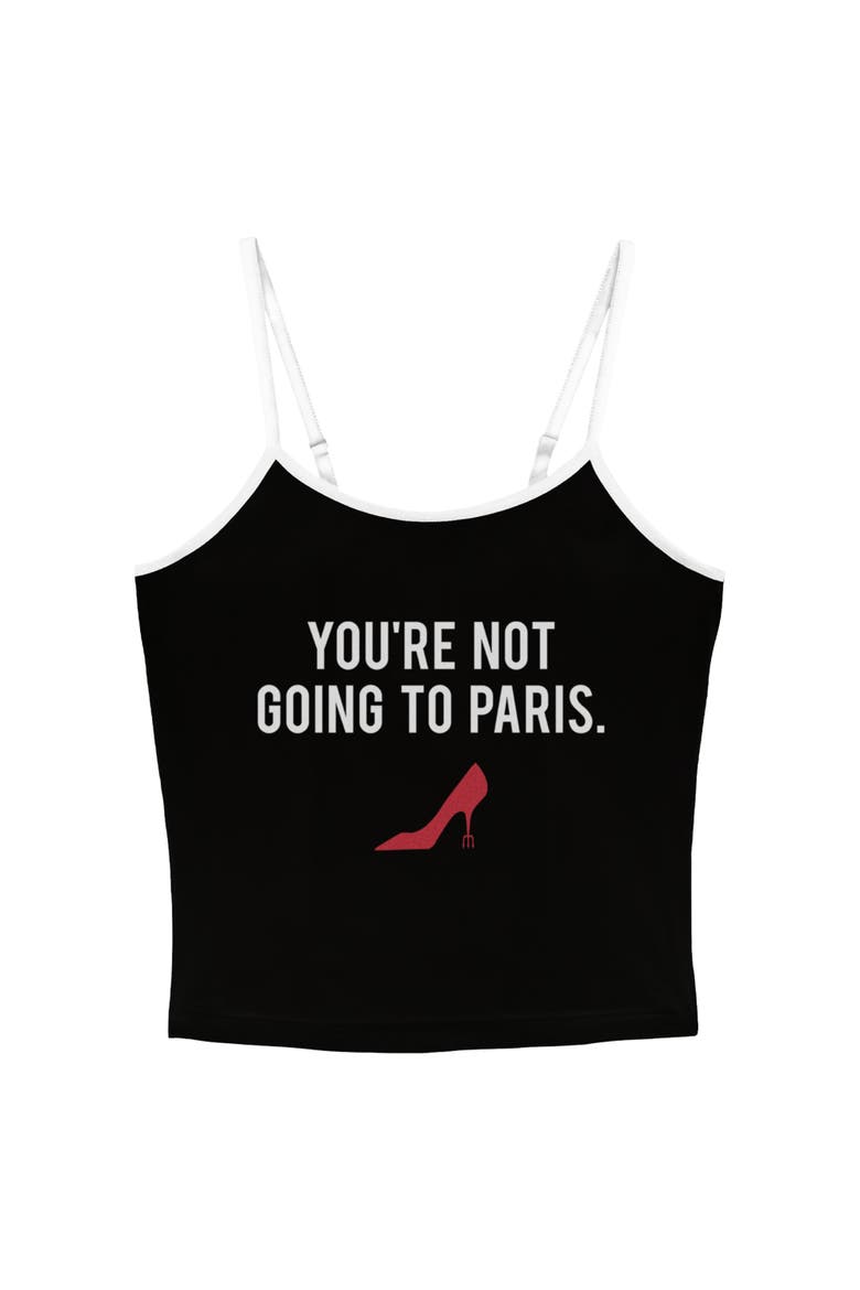 Juniors The Devil Wears Prada You Are Not Going to Paris Classic Quote Cami Tank Top, Main, color, Black