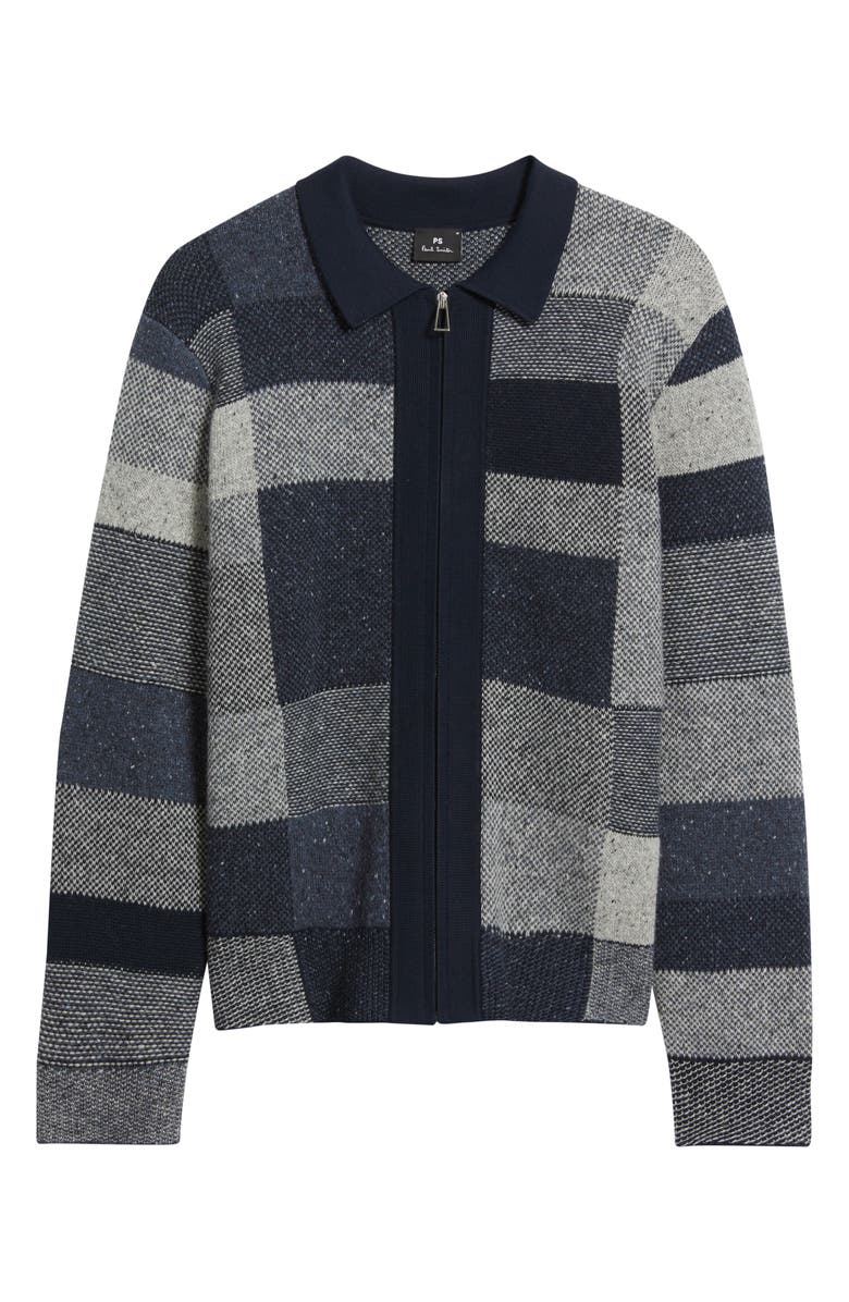 PS Paul Smith Patchwork Cotton & Wool Blend Zip Cardigan, Alternate, color, Very Dark Navy