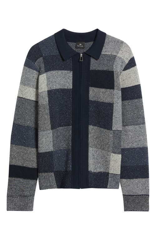 Ps By Paul Smith Navy Tonal Patchwork Zip-through Cardigan Blue In Blue