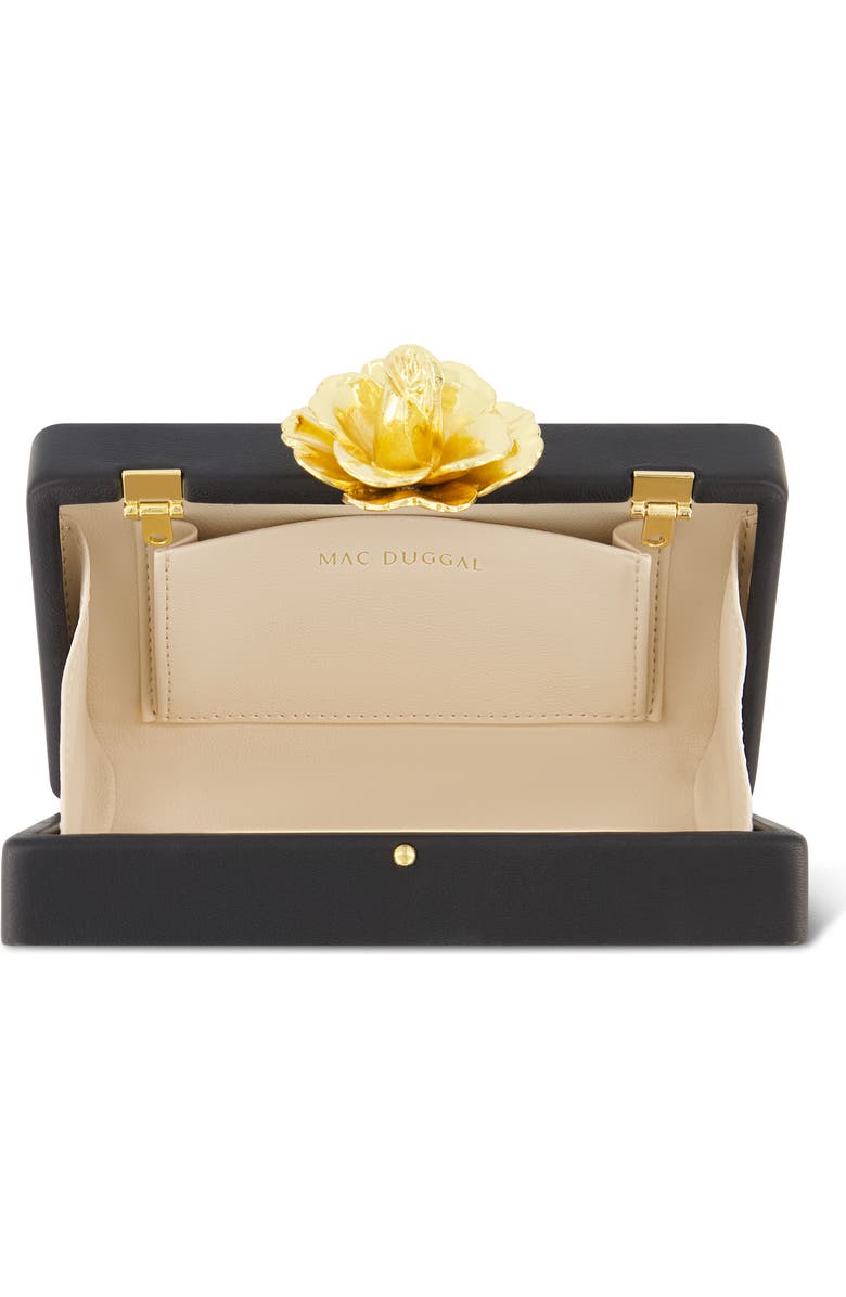 Mac Duggal Nappa Leather Gold Rose Detail Box Clutch Bag, Alternate, color,