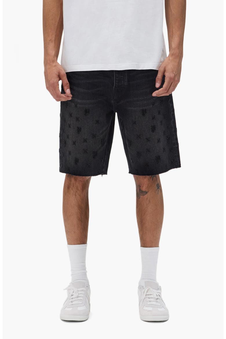 Beaded Monogram Denim Shorts, Main, color, BLACK