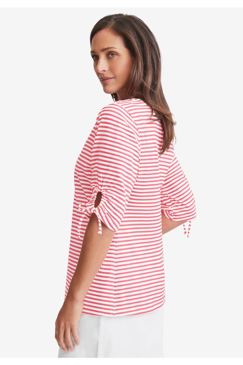 Stretch Cotton Tie Sleeve Square Neck Tee, Alternate, color, DARK OLIVE GREEN FEEDER STRIPE
