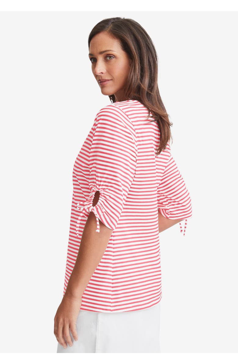 Jessica London Stretch Cotton Tie Sleeve Square Neck Tee, Alternate, color, Dark Olive Green Feeder Stripe