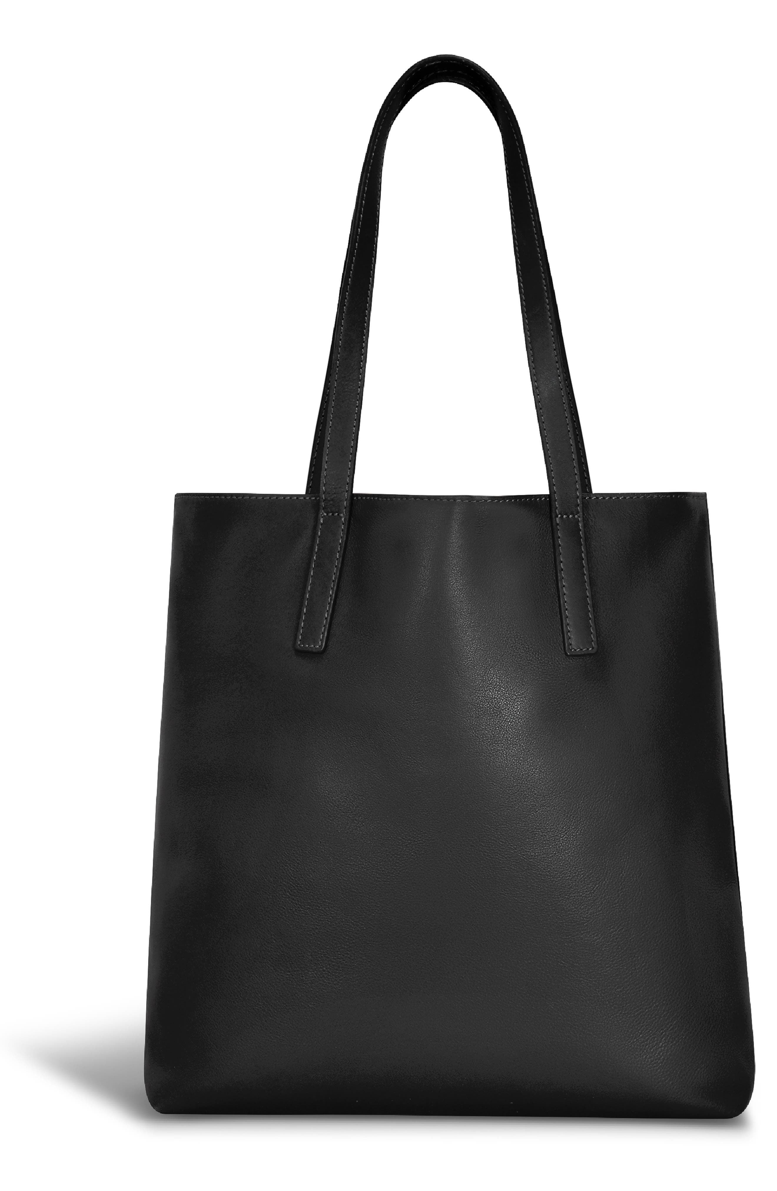 Onyx Leather Vertical Tote, Alternate, color, BLACK