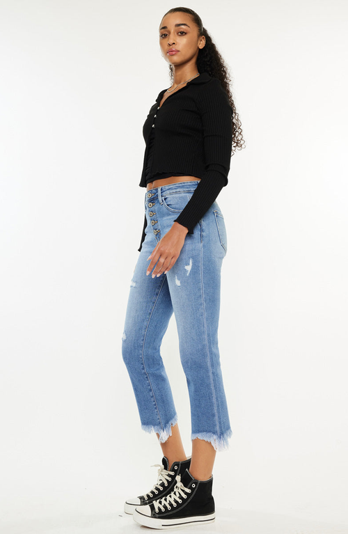 Kancan Zuzanna High Rise Crop Straight Leg Jeans In Blue