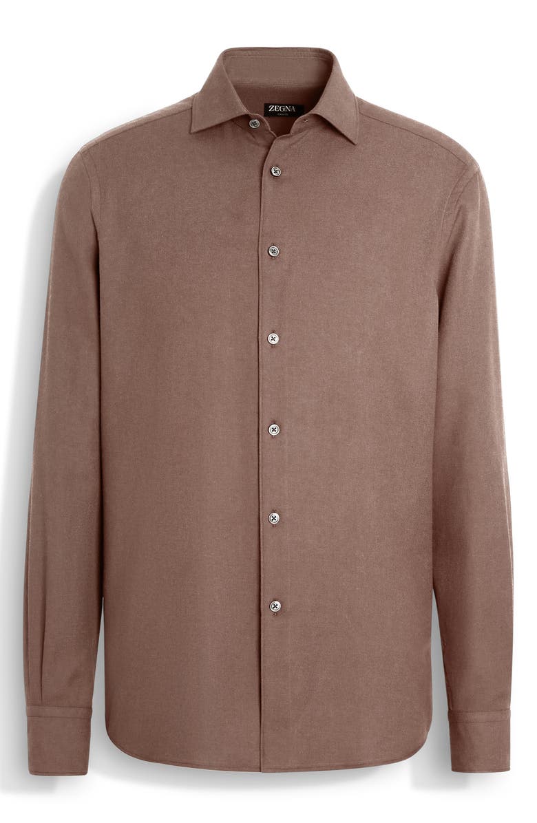 ZEGNA Cashco Cotton & Cashmere Button-Up Shirt, Alternate, color, Brown Melange