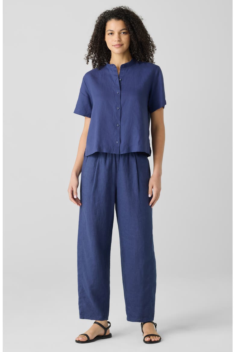 Pleated Organic Linen Lantern Pants, Alternate, color, BLUETTE