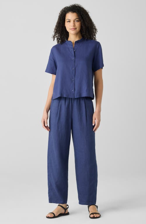 Shop Eileen Fisher Pleated Organic Linen Lantern Pants In Bluette
