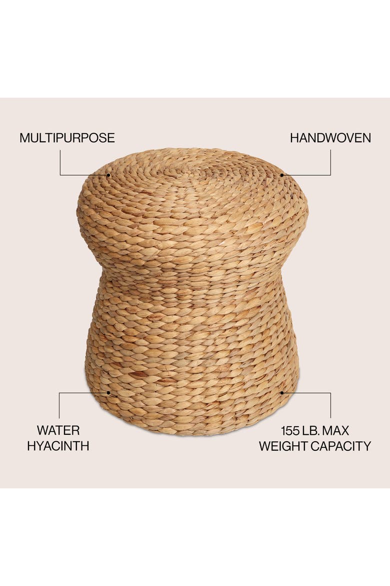 Alberto Bohemian Woven Water Hyacinth Pouf Stool, Hourglass Ottoman Footrest and Extra Seating for Living Room Decor, Alternate, color, Natural