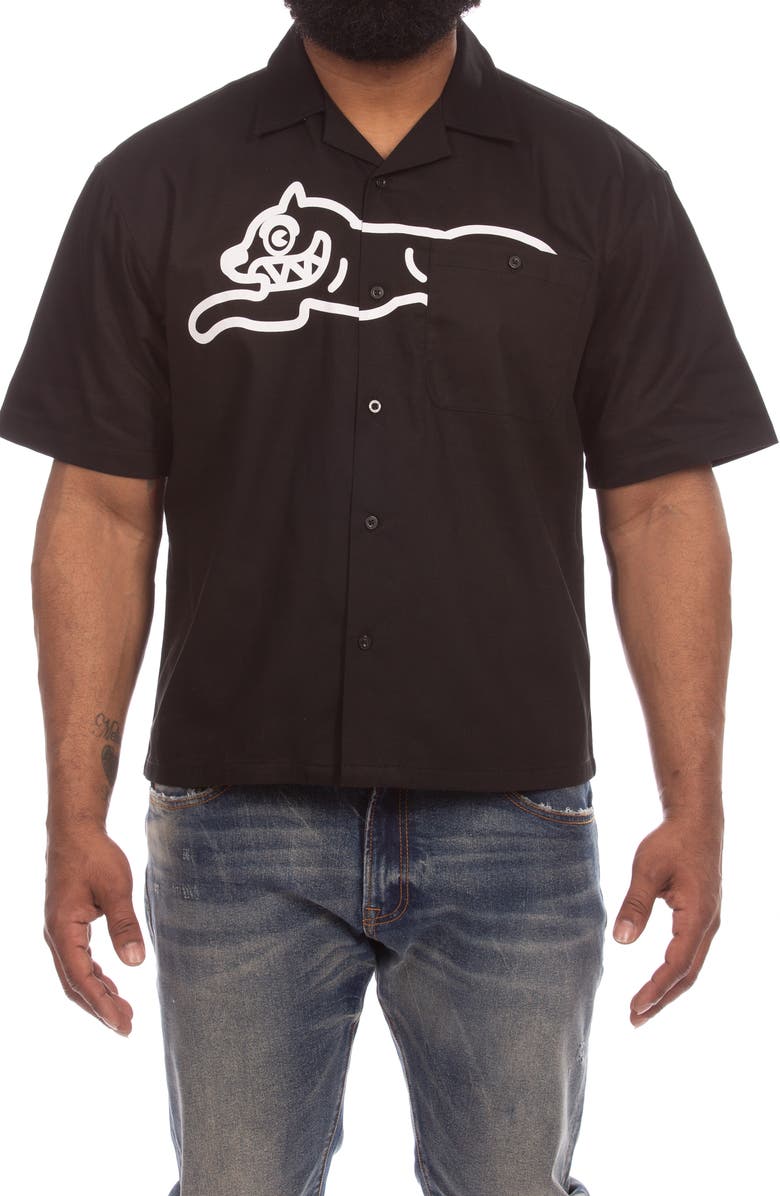 ICECREAM Camper Short Sleeve Button-Up Shirt, Main, color, Black
