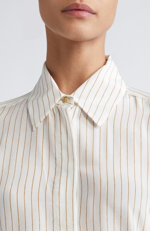 Max Mara Studio Lama Stripe Silk Crêpe De Chine Button-up Shirt In Tawny