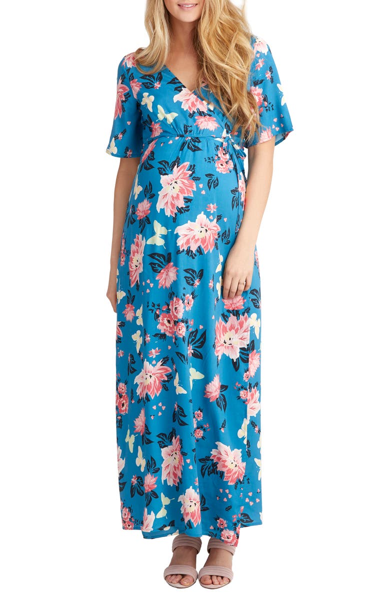 Nom Maternity Landon Maxi Wrap Maternity/Nursing Dress, Main, color, Floral