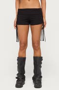 EDIKTED Saffyre Foldover Low Rise Lace-Up Shorts