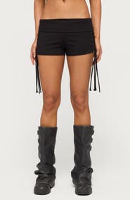 EDIKTED Saffyre Foldover Low Rise Lace-Up Shorts