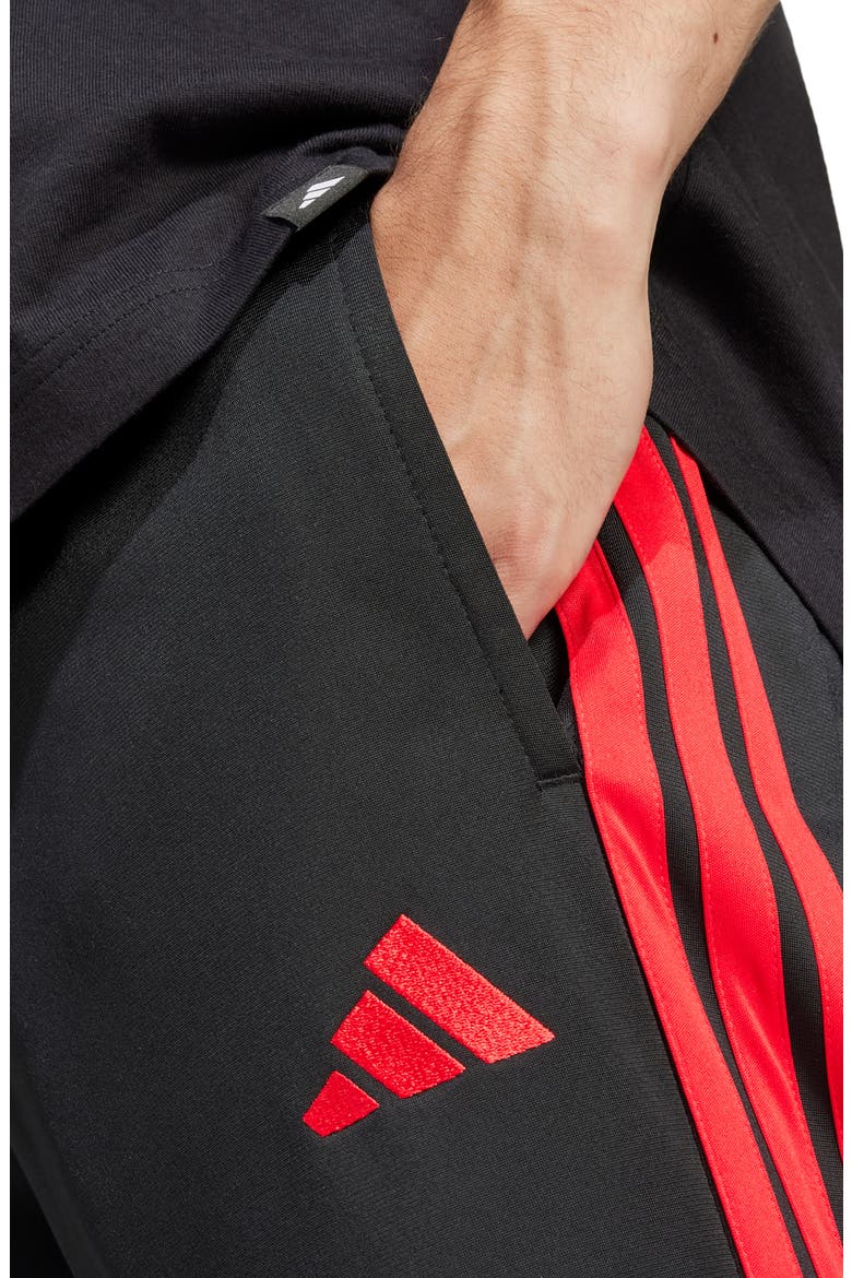 Essentials 3-Stripes Track Pants, Alternate, color, BLACK/ PURE RUBY