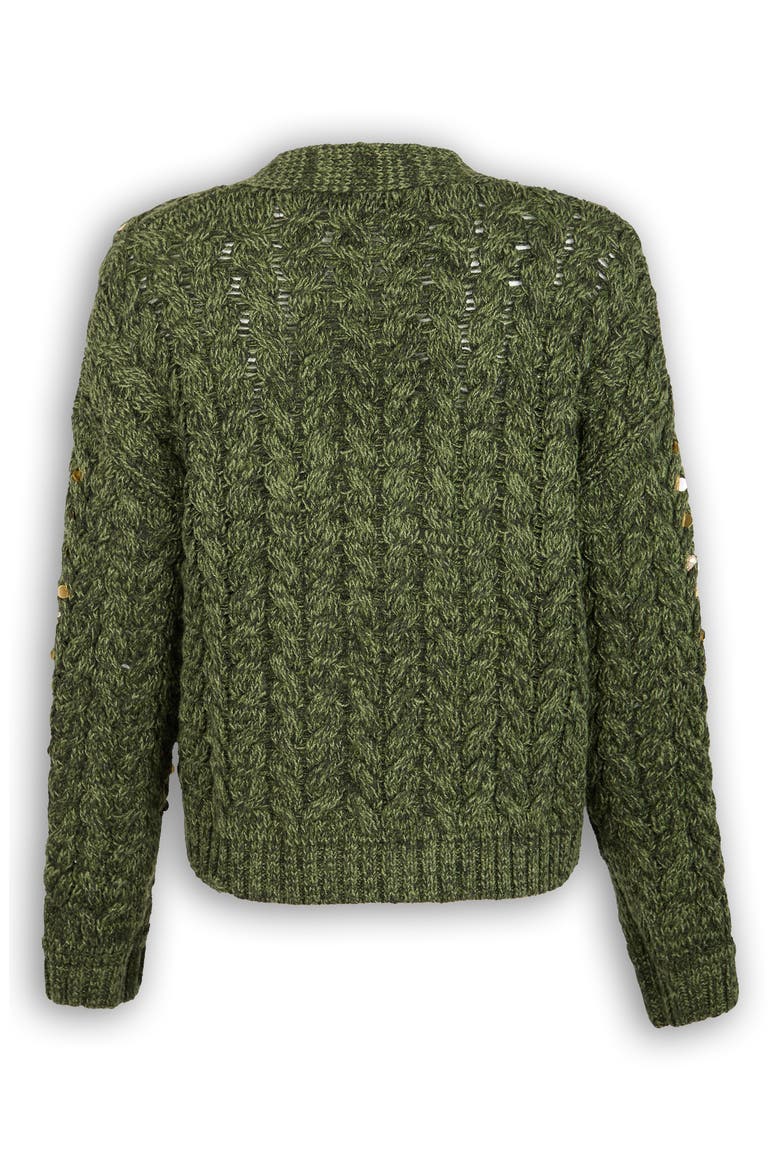 Sequin & Rhinestone Open Front Cardigan, Alternate, color, GREEN