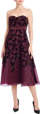 Badgley Mischka Collection Burnout Velvet Strapless Midi Dress