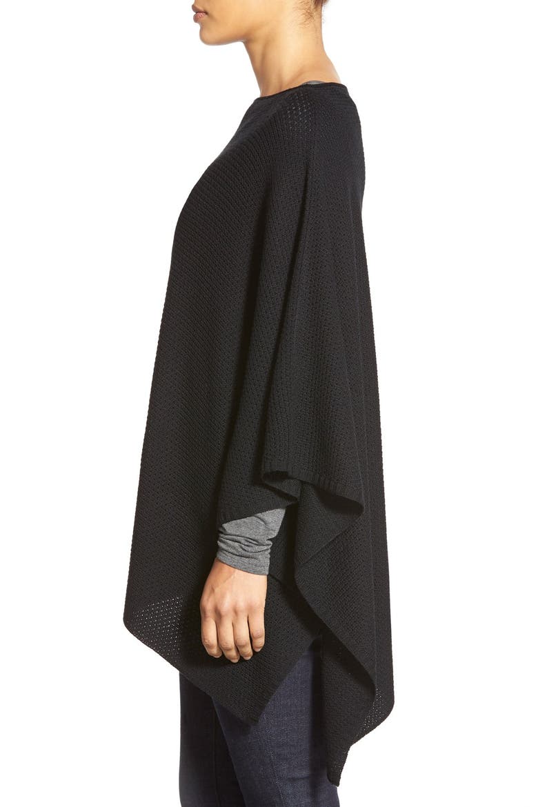 Textured Merino Knit Poncho, Alternate, color, BLACK