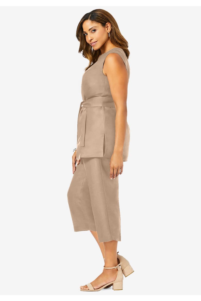 2 Piece Linen Capri Set, Alternate, color, New Khaki