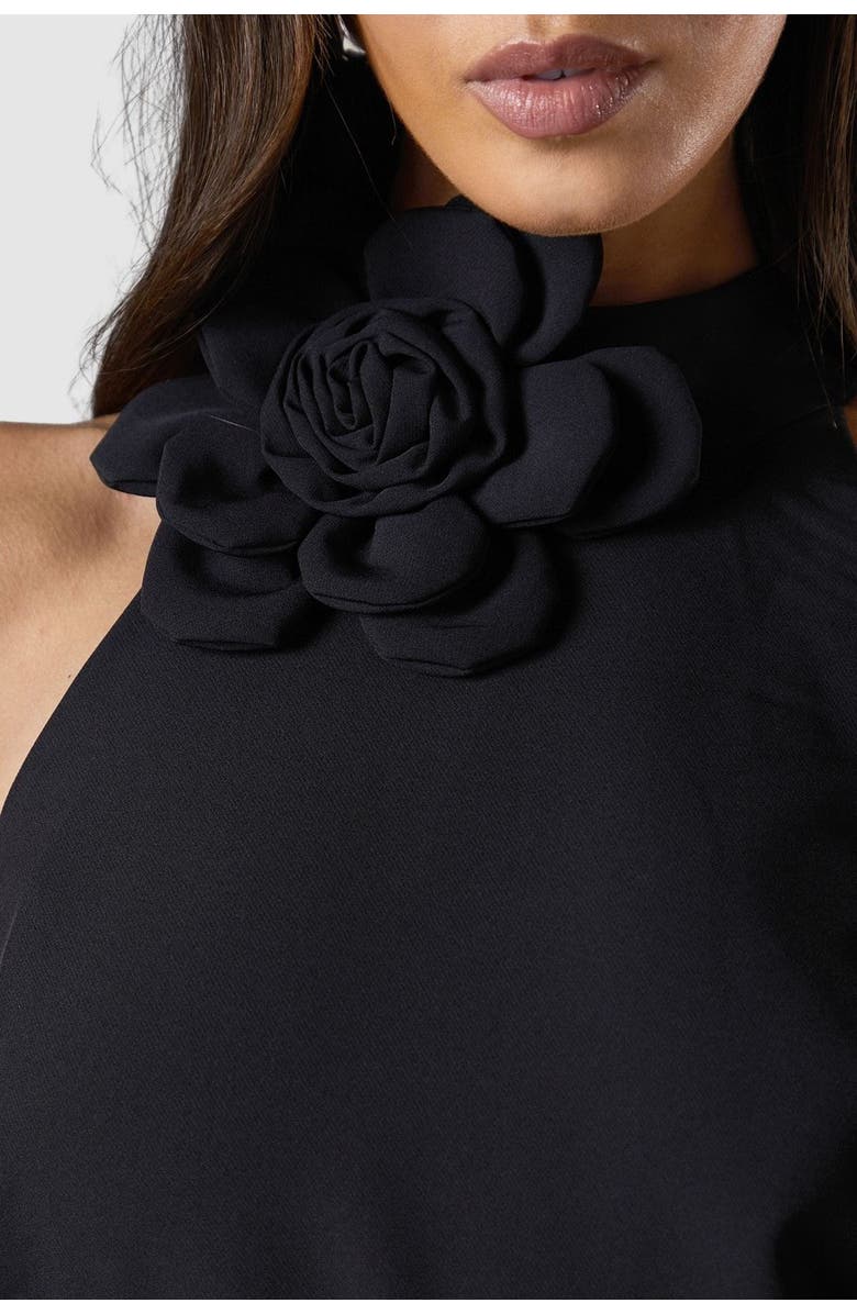 Coast High Neck Corsage Detail Midi Dress, Alternate, color, Black