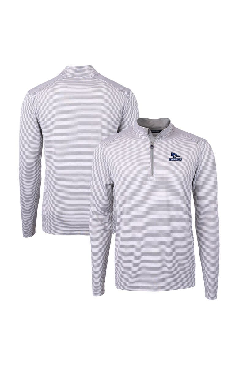 Cutter & Buck Men's Cutter & Buck Gray/White Creighton Bluejays Big & Tall Virtue Eco Pique Micro Stripe Recycled Quarter-Zip Pullover Top, Main, color,