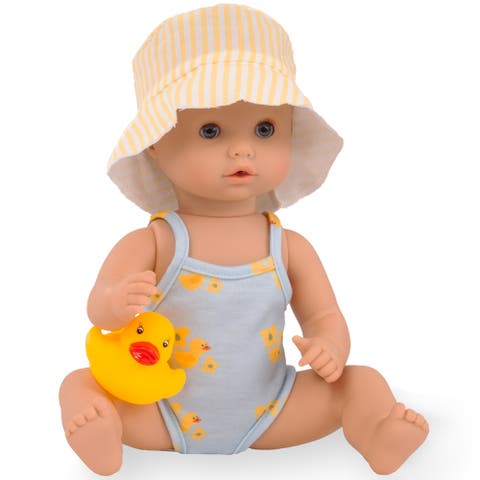 Sleepy Aquini Bathing Duck - 13" Drink & Wet Baby Girl Doll, Ages 18mo+