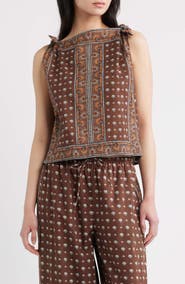 DÔEN Amalia Print Tie Shoulder Sleeveless Top