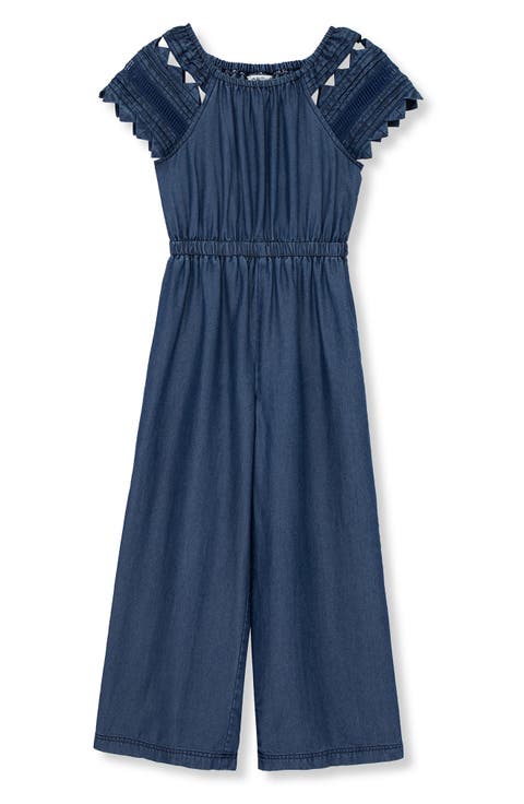 Kids
 Embroidered Wide Leg Denim Jumpsuit (Big Kid)
