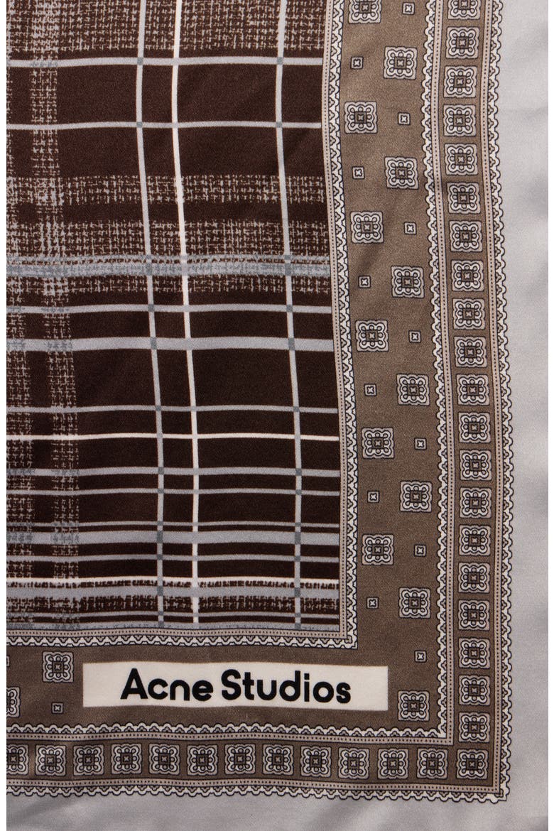 Volta Check Organic Silk Square Scarf, Alternate, color, GREY/ BROWN