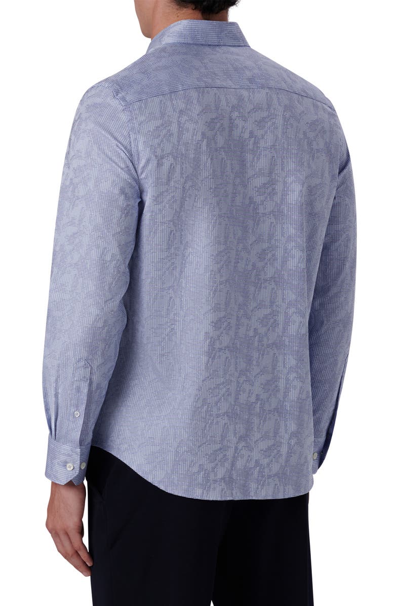 Bugatchi Shaped Fit Print Stretch Cotton Button-Up Shirt, Alternate, color, Air Blue