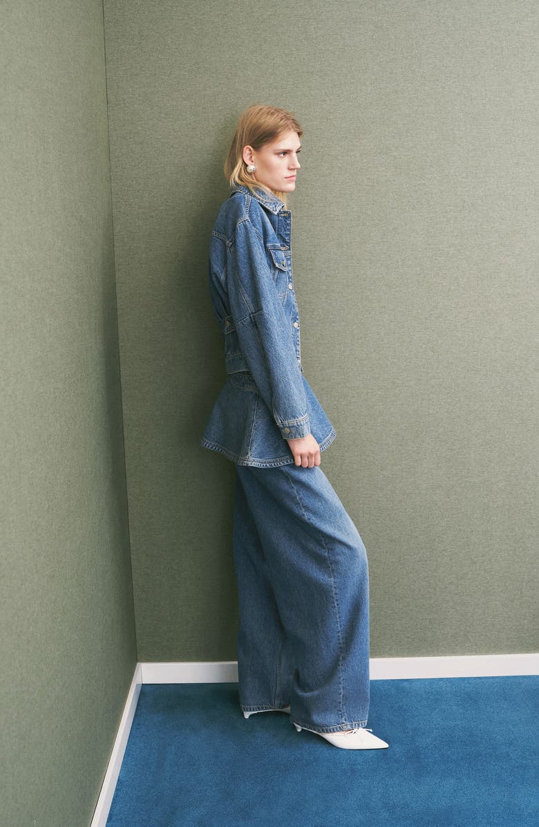 MANGO Fitted Denim Trucker Jacket, Alternate, color, Medium Blue