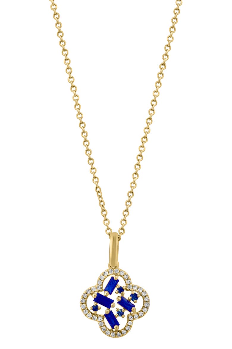 Sapphire & Diamond Clover Pendant Necklace, Alternate, color, BLUE
