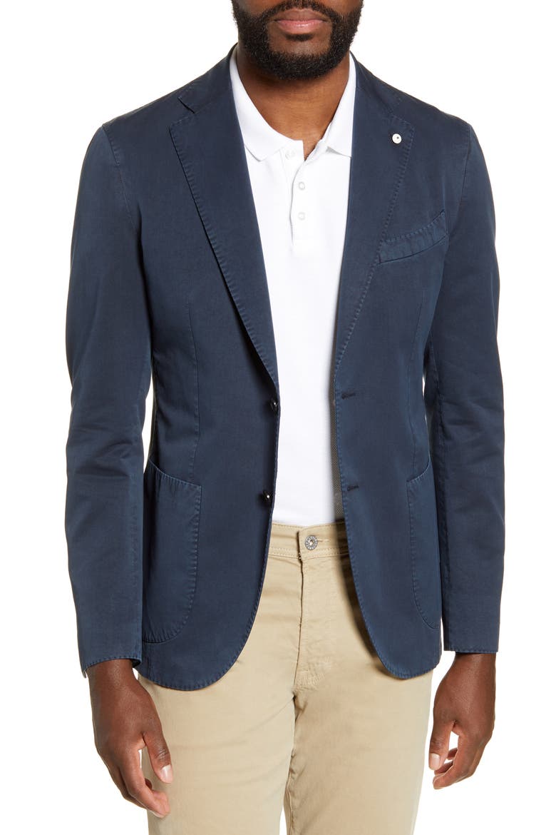 Trim Fit Cotton & Silk Sport Coat, Main, color, NAVY