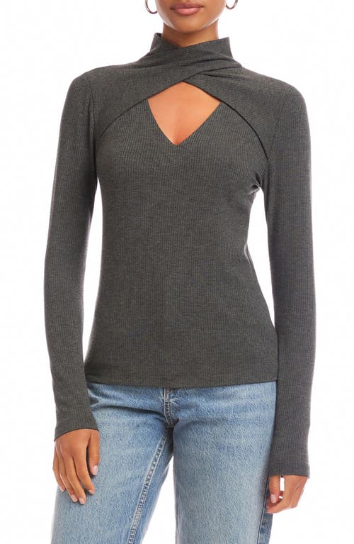 Fifteen Twenty Kari Twist Neck Cutout Rib Top In Gray