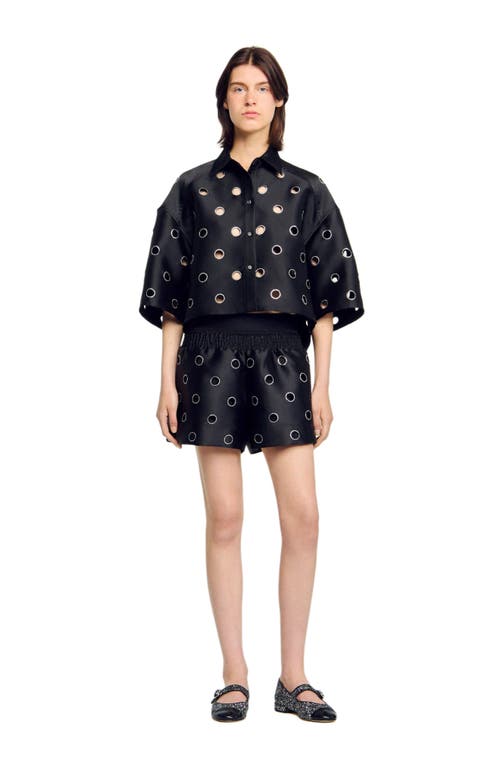 Sandro Oversized Shirt With Rhinestones Holes In Black