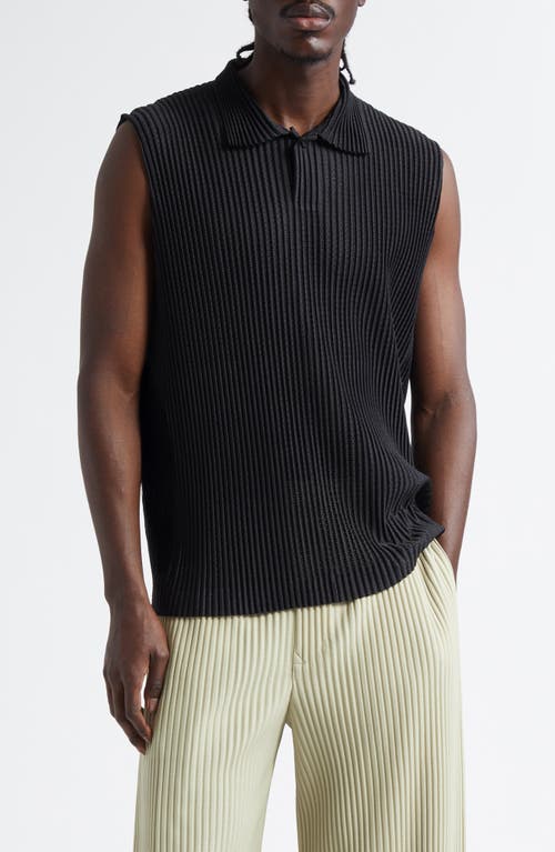 Homme Plissé Issey Miyake Light Mesh Pleated Sleeveless Polo in Black  product