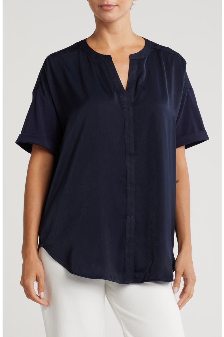 Lyssé Leah Short Sleeve Satin Top, Main, color, TRUE NAVY