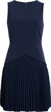 Halogen® Sleeveless Pleated Skirt Mixed Media Minidress