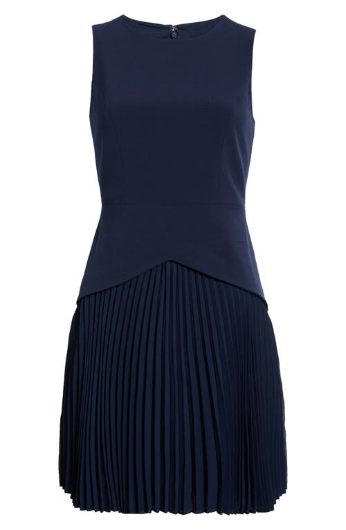Halogenr Halogen(r) Sleeveless Pleated Skirt Mixed Media Minidress In Blue