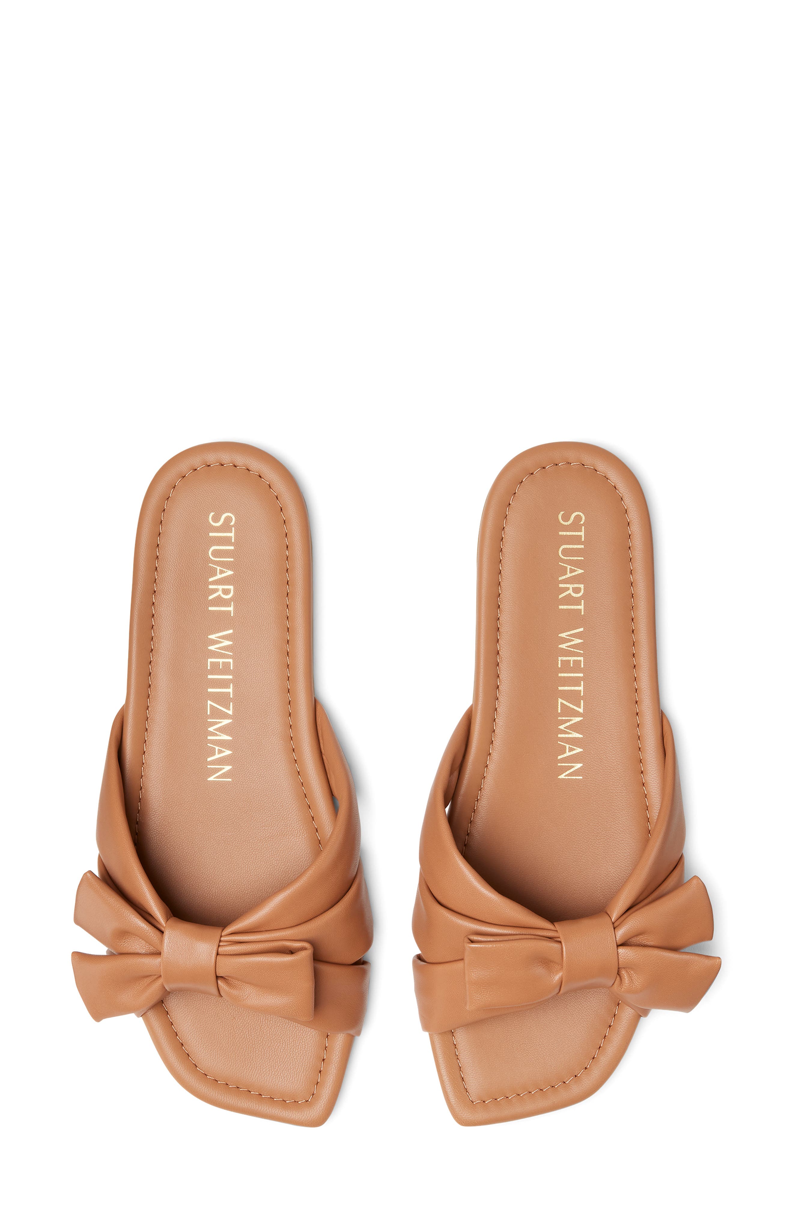 Stuart Weitzman Sofia Bow Slide Sandal, Alternate, color, Tan Leather