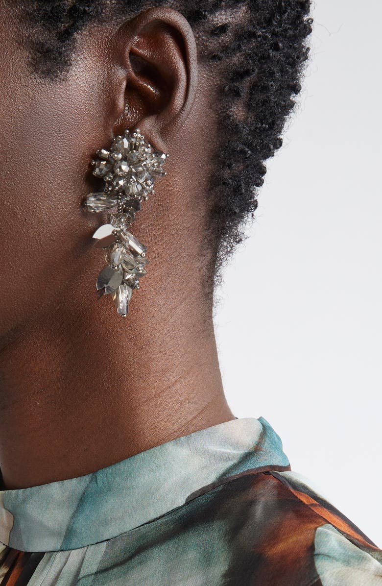 Oscar de la Renta Beaded Sequin Tassel Earrings, Alternate, color, Silver