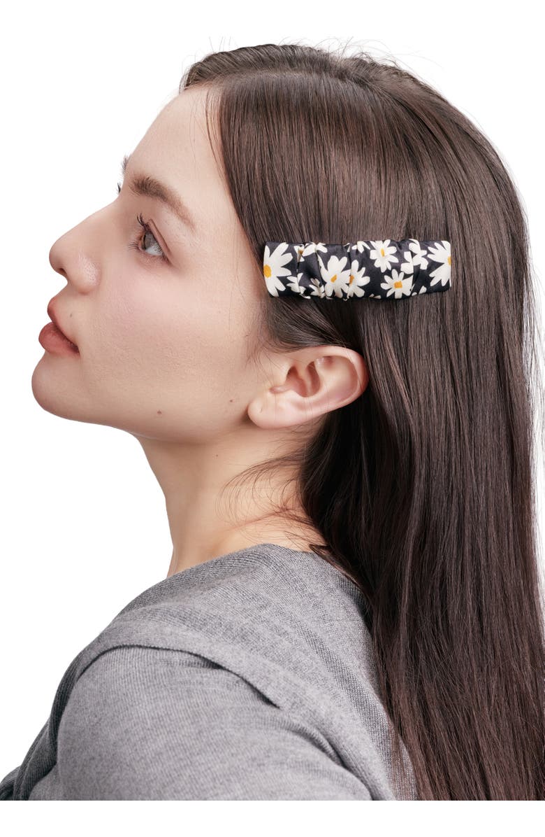 OLAH Daisy Silk Hair Barrette Clip, Alternate, color, Black & White
