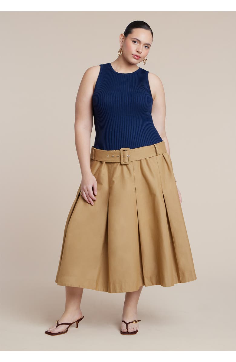 ELOQUII Combo Dress With Belt, Alternate, color, Navy And Tan