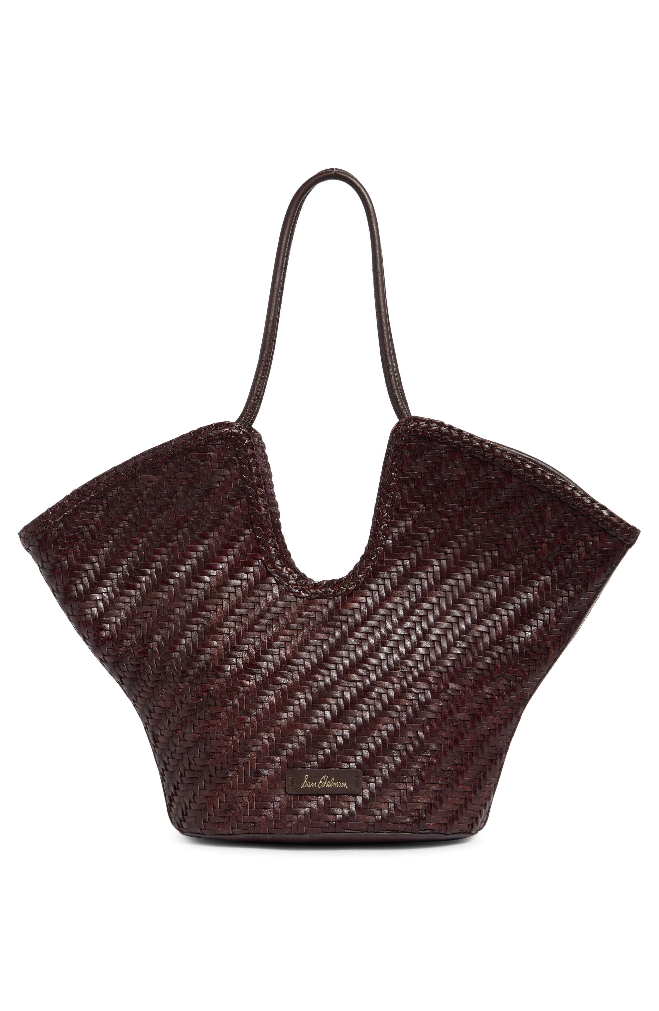 Lynn Woven Leather Tote, Alternate, color, BROWN
